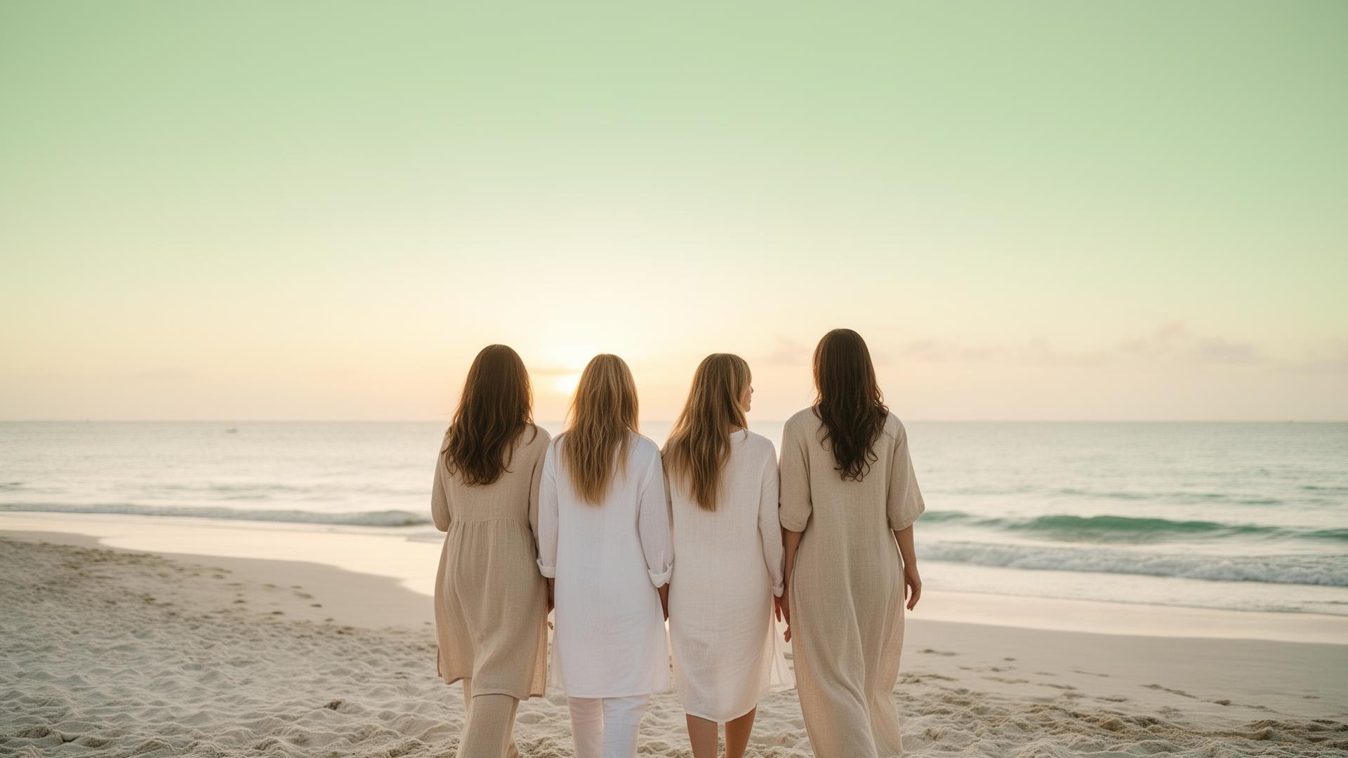 Comunidad de mujeres caminando en la playa de Miami